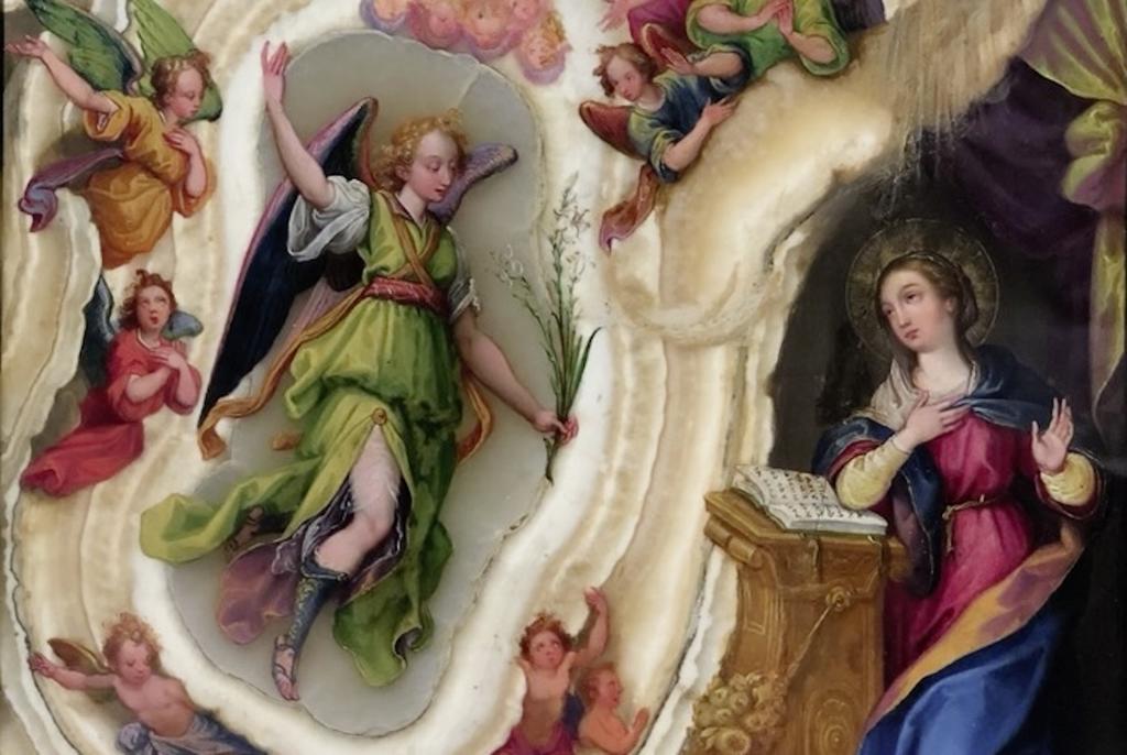 Sigismondo Laire (1552/1553-1639), L'Annonciation (détail), 1594. Huile sur agate, 25,5 x 19,5 cm. Madrid, Patrimoine National, Collections royales, monastère de l'Incarnation.