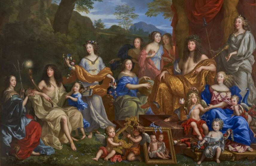 Jean Nocret (1615-1672), La Famille royale dans l’Olympe, vers 1670. Huile sur toile, 306 x 426,5 cm. Versailles, musée national des châteaux de Versailles et de Trianon.