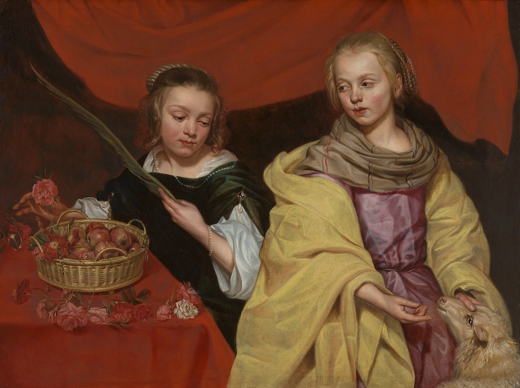 Michaelina Wautier (vers 1614-1689), Deux filles en sainte Agnès et sainte Dorothée, vers 1655. Huile sur toile, 89,7 x 122 cm. Anvers, Royal Museum of Fine Arts – Flemish Community. Photo service de presse. Photo Rik Klein Gotink