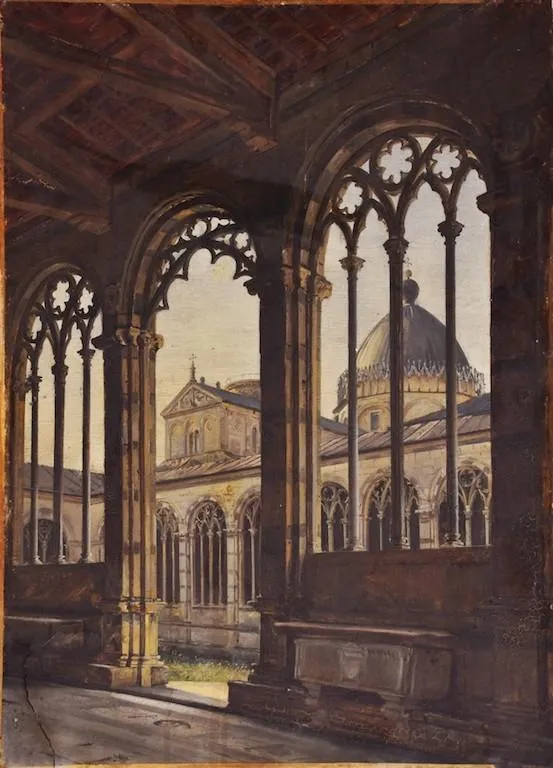 Charles Philippe Larivière (1Vue du Campo Santo à Pise, août 1828. Huile sur papier marouflé sur toile. Amiens musée de Picardie financement participatif 2026