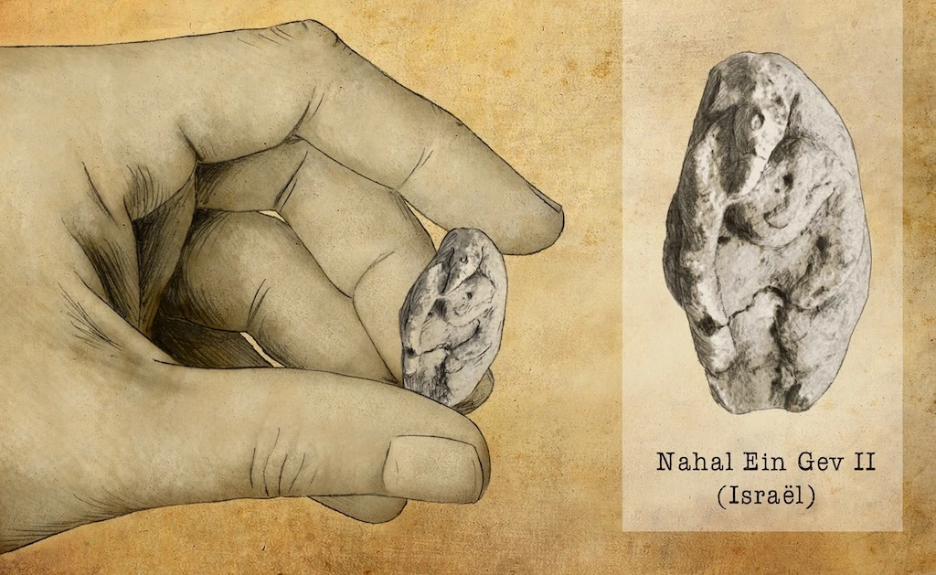 Une figurine en argile cuite découverte sur le site natoufien de Nahal Ein Gev II en Israël serait une représentation anthropomorphe.