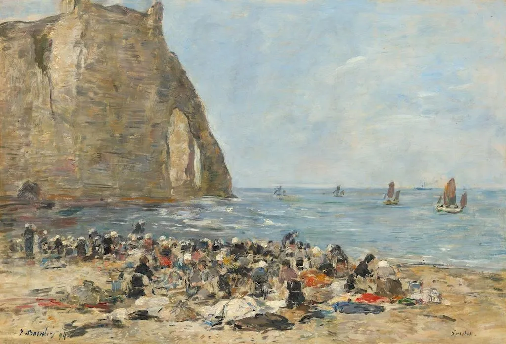 Eugène Boudin, Étretat, les laveuses sur la plage et la falaise d’Aval, 1894