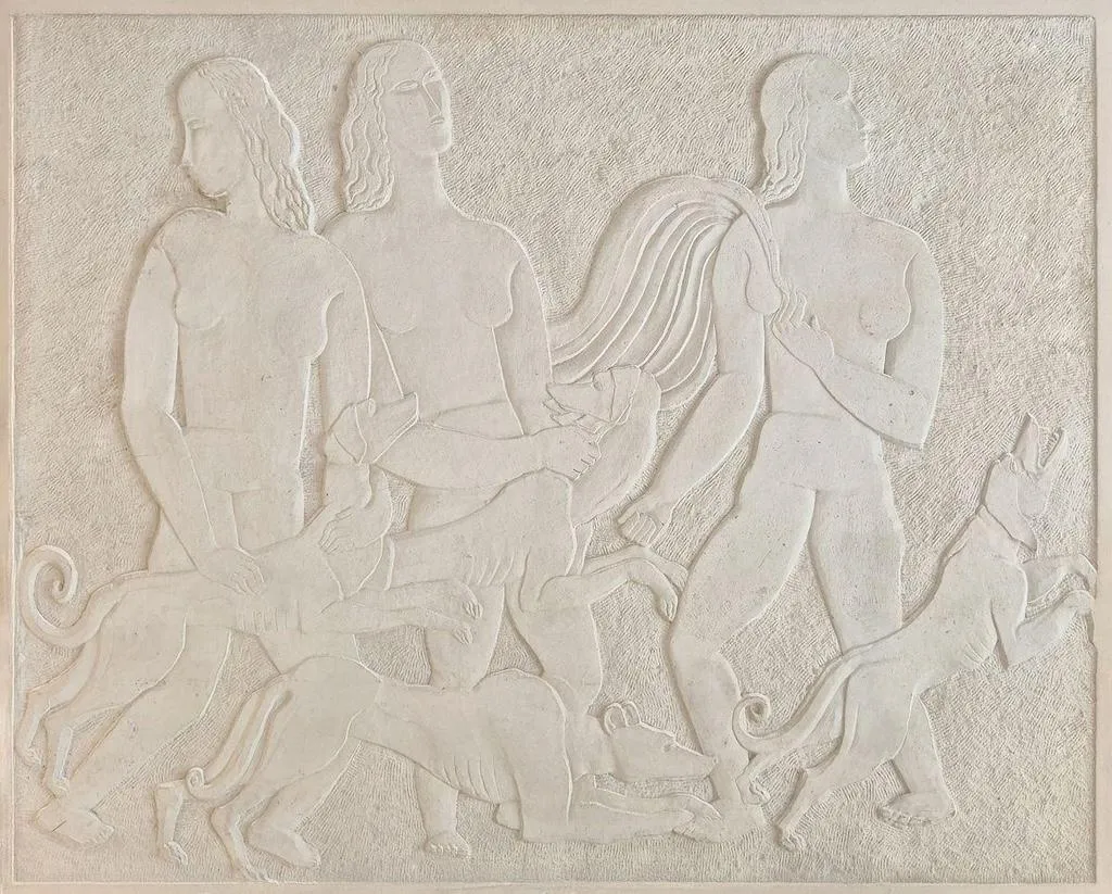 Ossip Zadkine, Femmes et chiens, 1927. Bas-relief, pierre sculptée