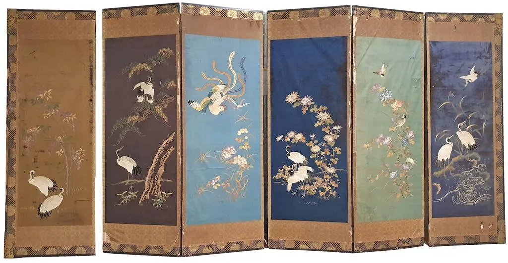 Paravent à motifs de fleurs et d’oiseaux, Japon