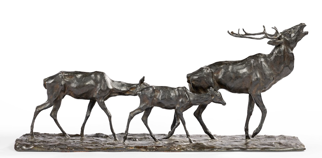 Rembrandt Bugatti, Cerf bramant suivi par une biche et son faon. Adjugé : 1 079 600 € le 5 juin chez Artcurial