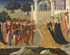 39ᵉ édition de la TEFAF : ici Légendes des Grecs et des Amazones : L’enlèvement d’Antiope par Thésée(détail), vers 1440-1450, par Domenico di Michelino.