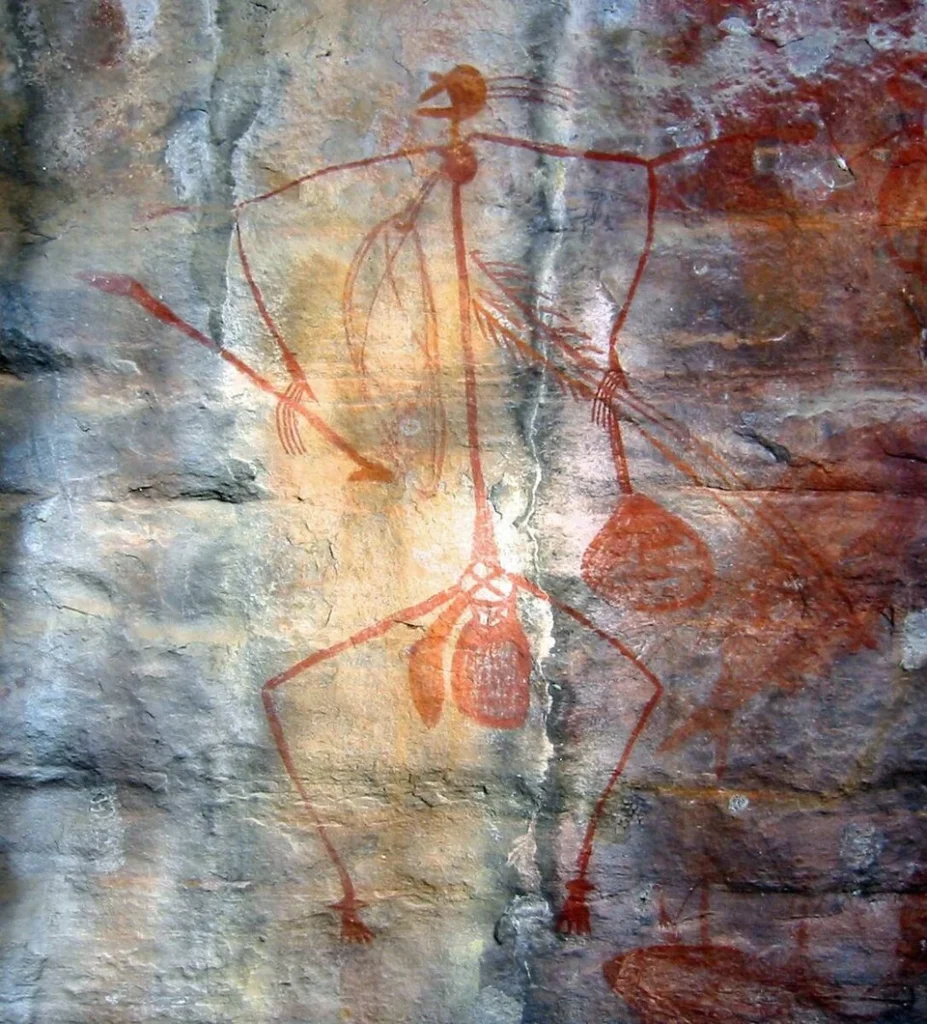 Le terme « art rupestre» ne semble pas approprié. Il est préférable de parler de pétroglyphes et de pictogrammes : ici des pétroglyphes aborigènes dans le parc national de Kakadu.