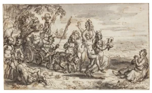 La galerie Lowet de Wotrenge expose pour la première fois au salon du dessin au palais Brongniart : ici un dessin de David Vinckboons (1576-1629), Bacchus découvrant Ariane à Naxos.