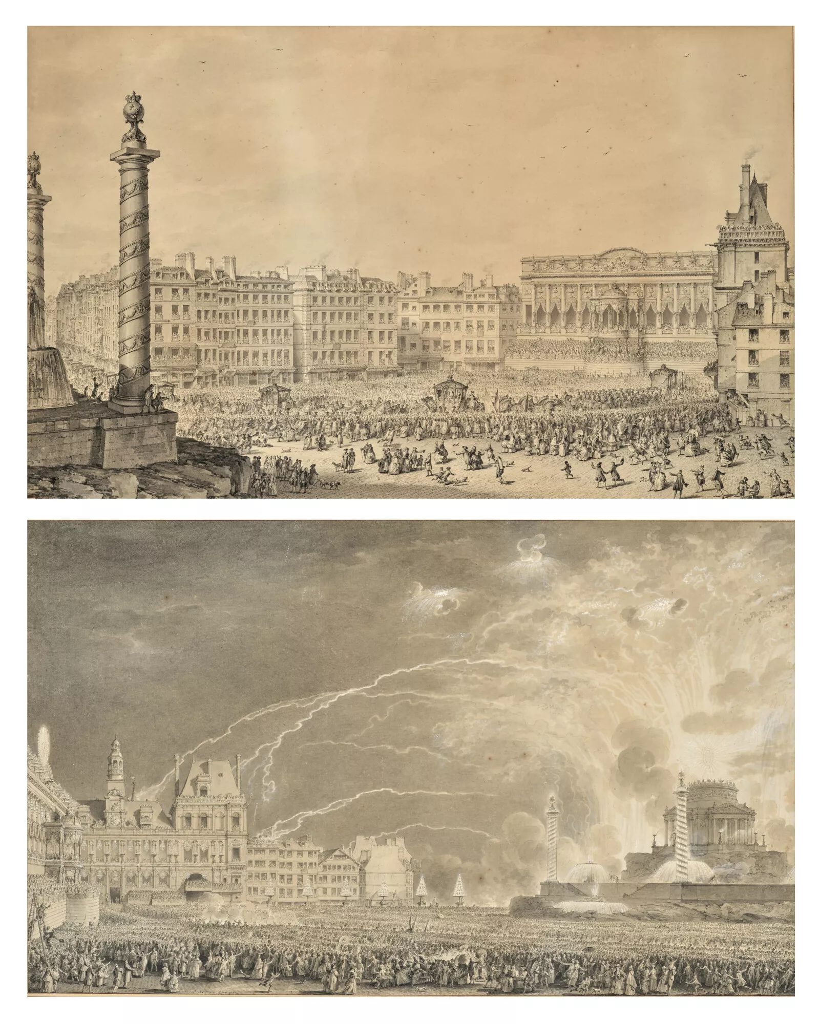 Moreau le Jeune L'Arrivé de la reine à l'hôtel de ville, Le feu d'artifice préemption Versailles vente collection Veil-Picard mars 2026