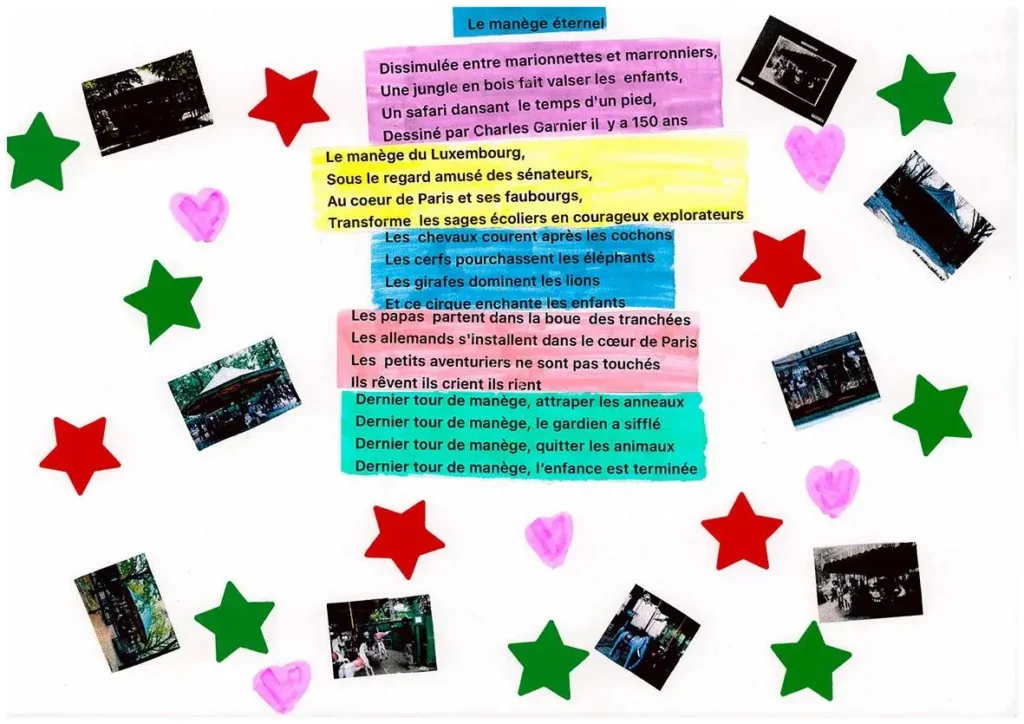3e prix : Rose KARSENTI, 11 ans, École Jeannine Manuel, Paris (15e), « Le manège éternel » (manège du Luxembourg)